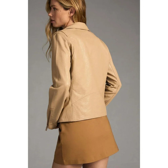 BLANK NYC Faux Leather Moto Jacket in Natural Light Small Womens Vegan Coat - Picture 14 of 16